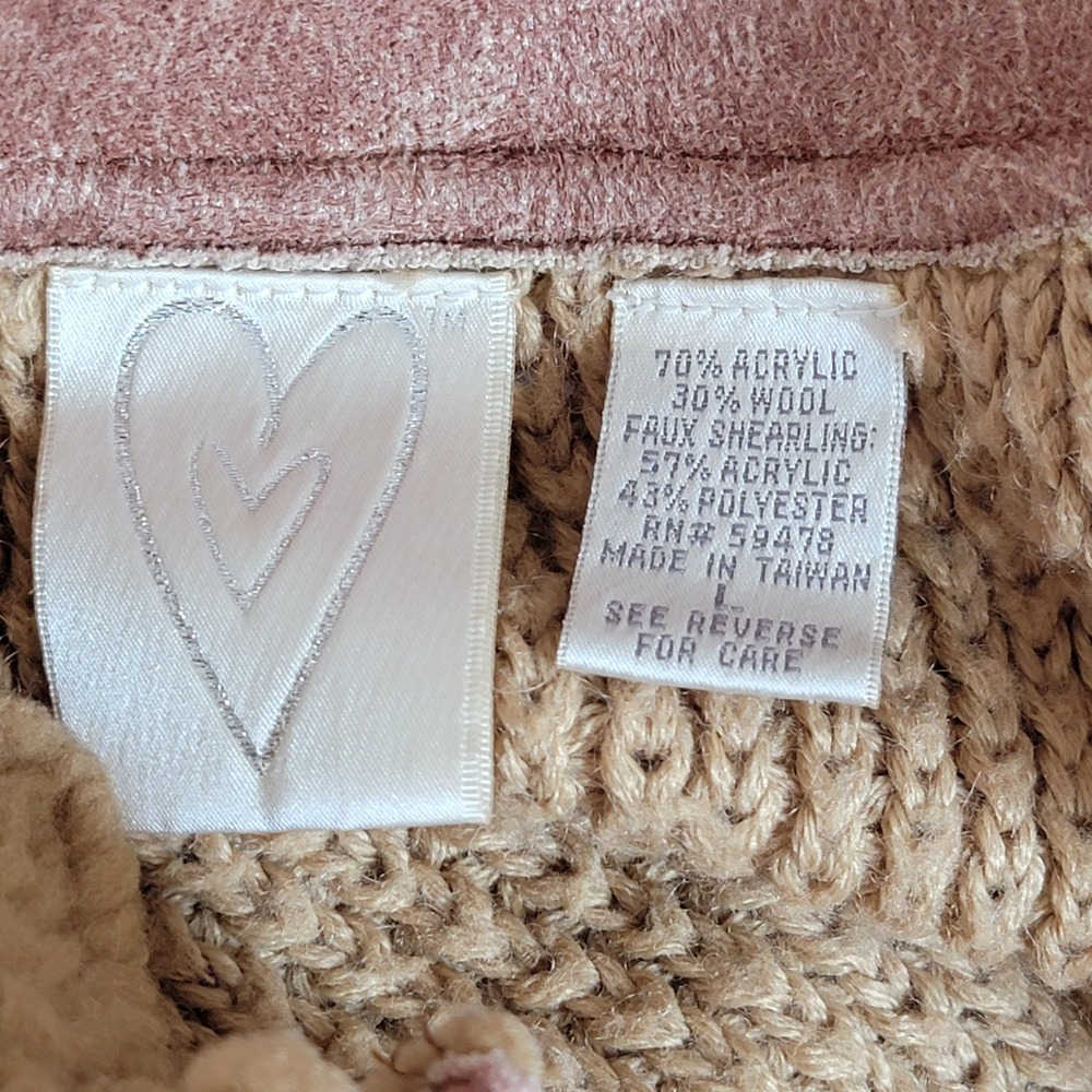 VTG Y2K Wool Faux Shearling Knit Toggle Cardigan Jacket Large Retro Boho Western - Picture 14 of 16